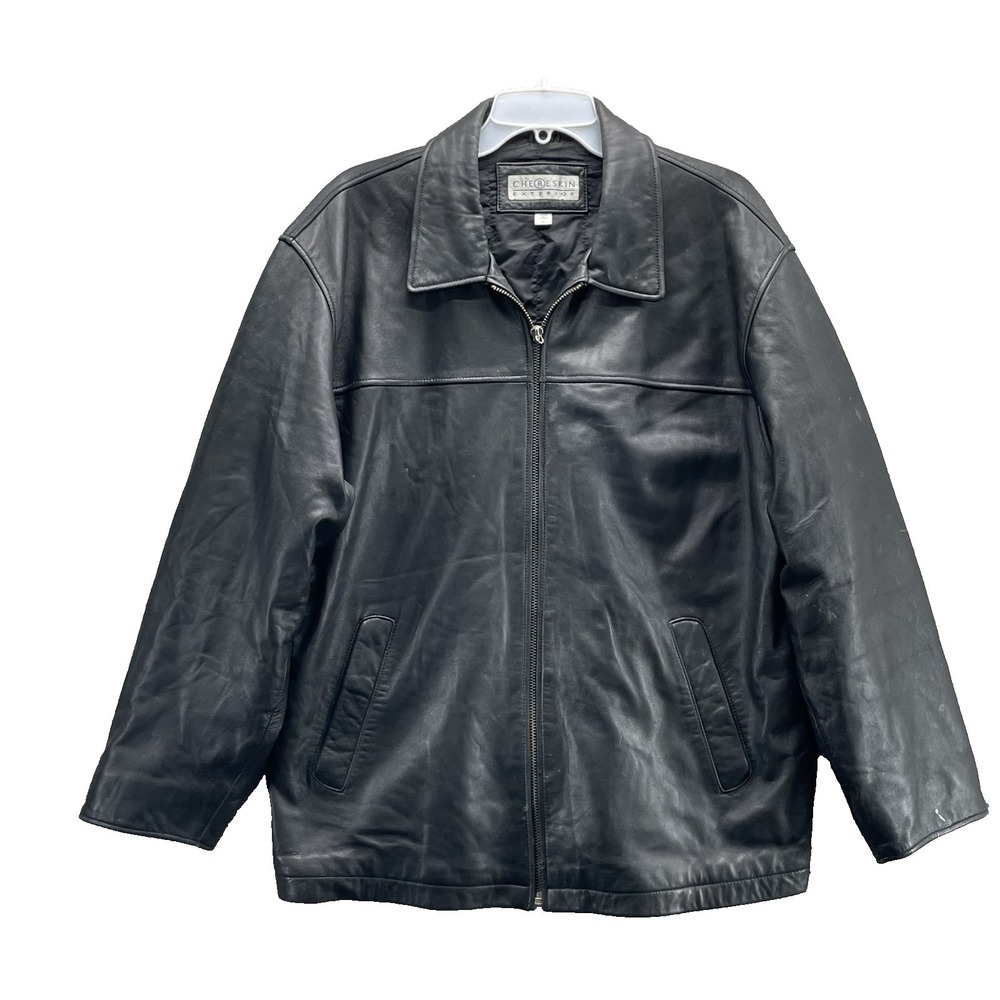 Chereskin 100% Leather Jacket Mens Large Insulate Moto Biker Y2K 90s Grunge Coat